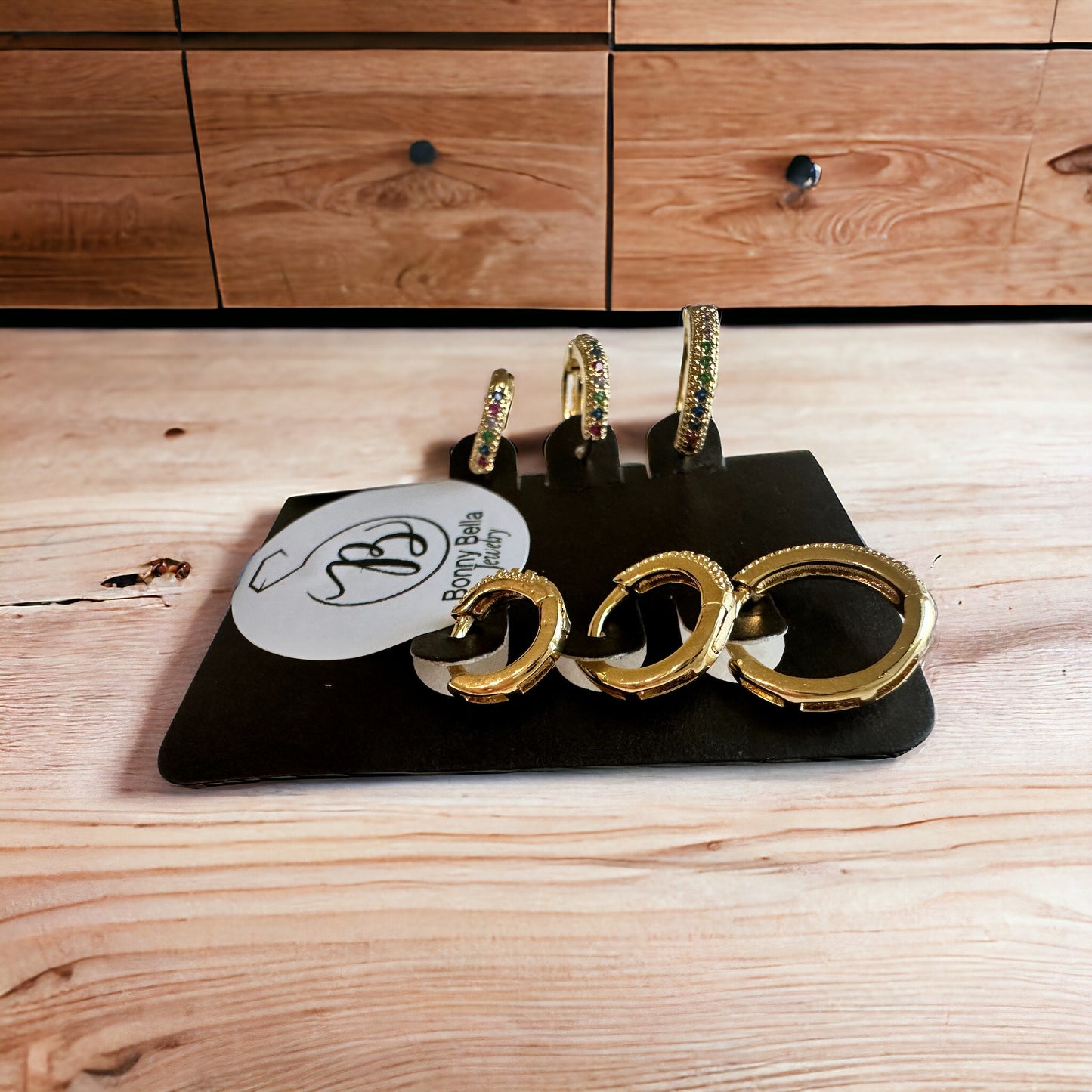 Set of 3 Small Hoop Earrings Multocolor Accents