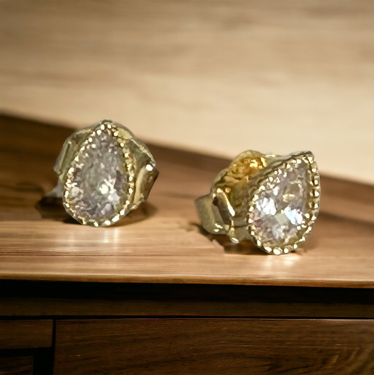 Teardrop Earrings White Stone